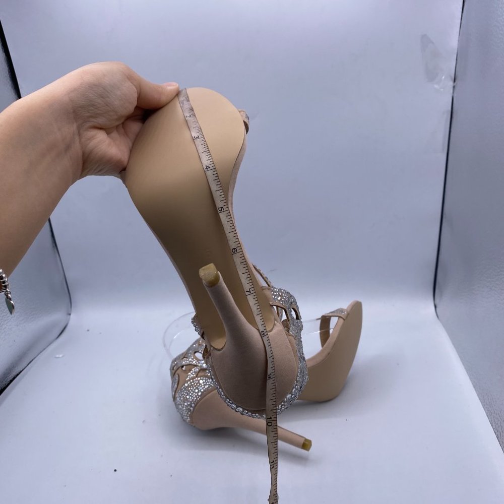 FSJ Nude Rhinestone Stiletto Heels Bridal Sandals - Picture 9 of 15